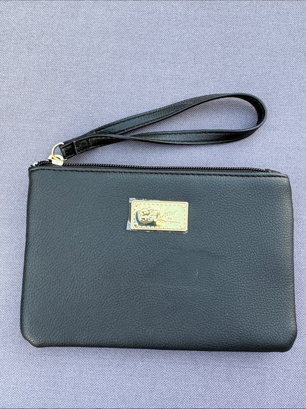 Betsey Johnson Black Leather Wristlet Clutch - Gold Plate